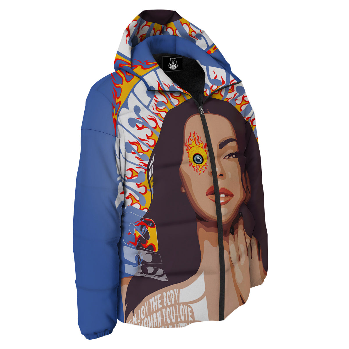 Fire Psychedelic Women Print Down Jacket-grizzshop