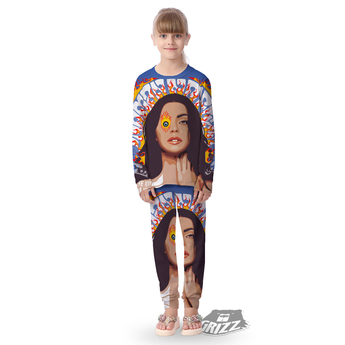 Fire Psychedelic Women Print Kid's Pajamas-grizzshop