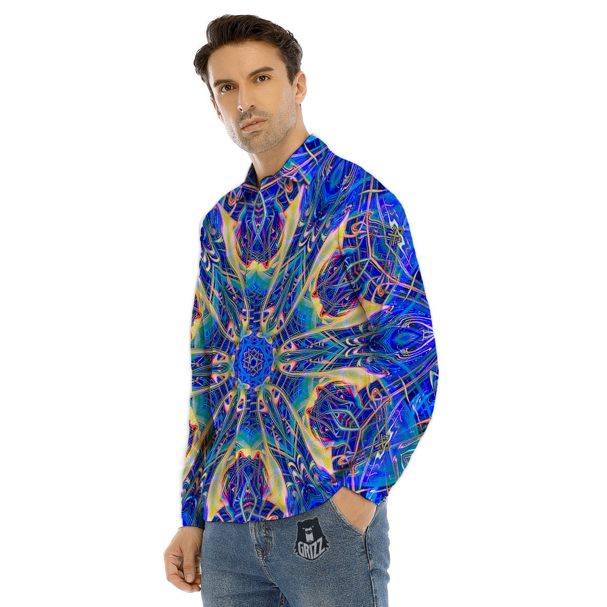 Fire Psychedelic Women Print Men's Dress Shirts-grizzshop