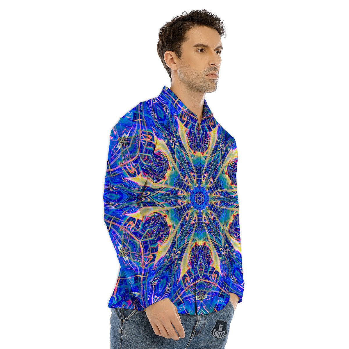 Fire Psychedelic Women Print Men's Dress Shirts-grizzshop