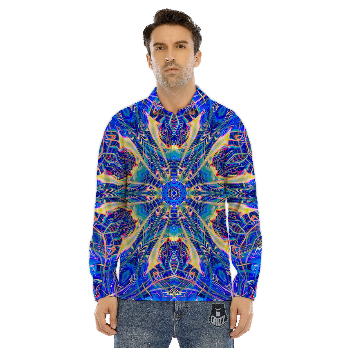 Fire Psychedelic Women Print Men's Dress Shirts-grizzshop