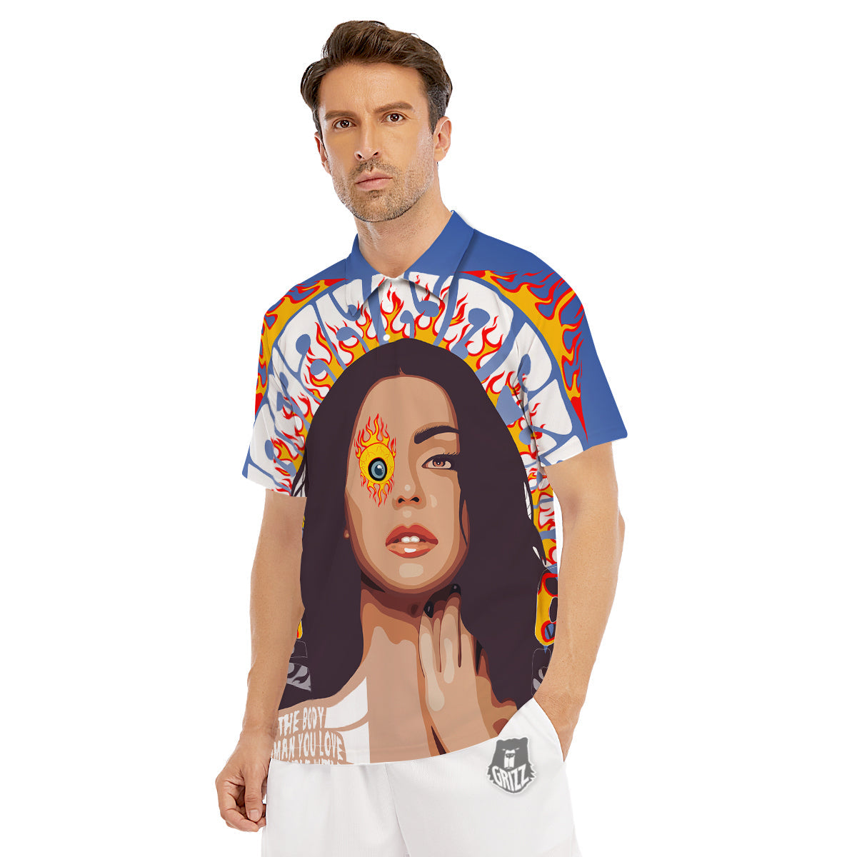 Fire Psychedelic Women Print Men's Golf Shirts-grizzshop