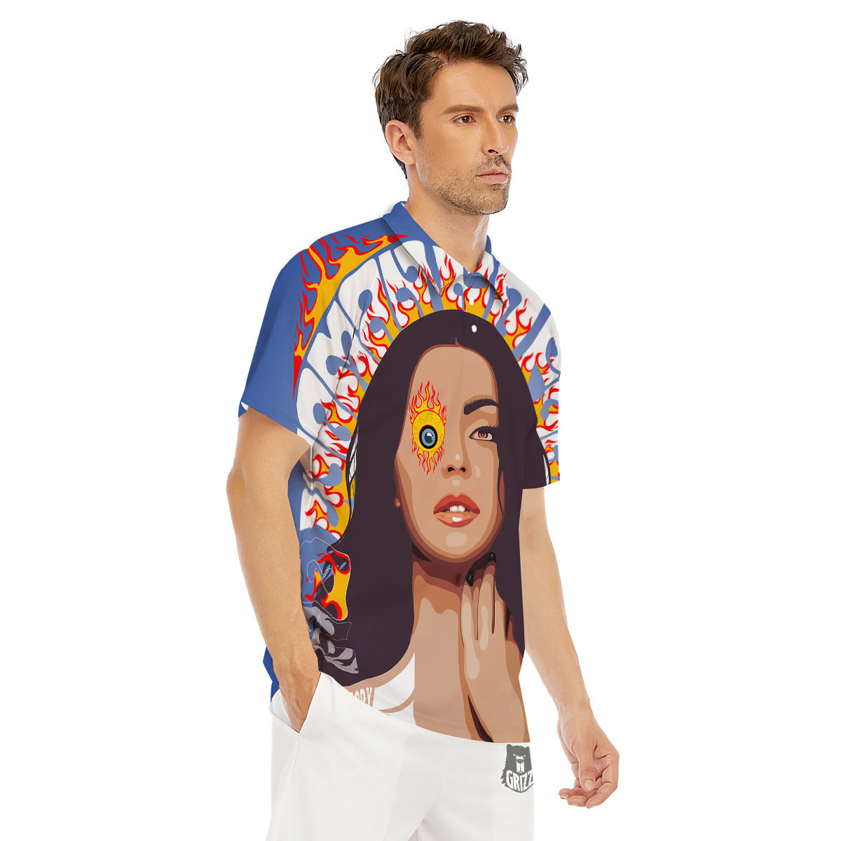 Fire Psychedelic Women Print Men's Golf Shirts-grizzshop