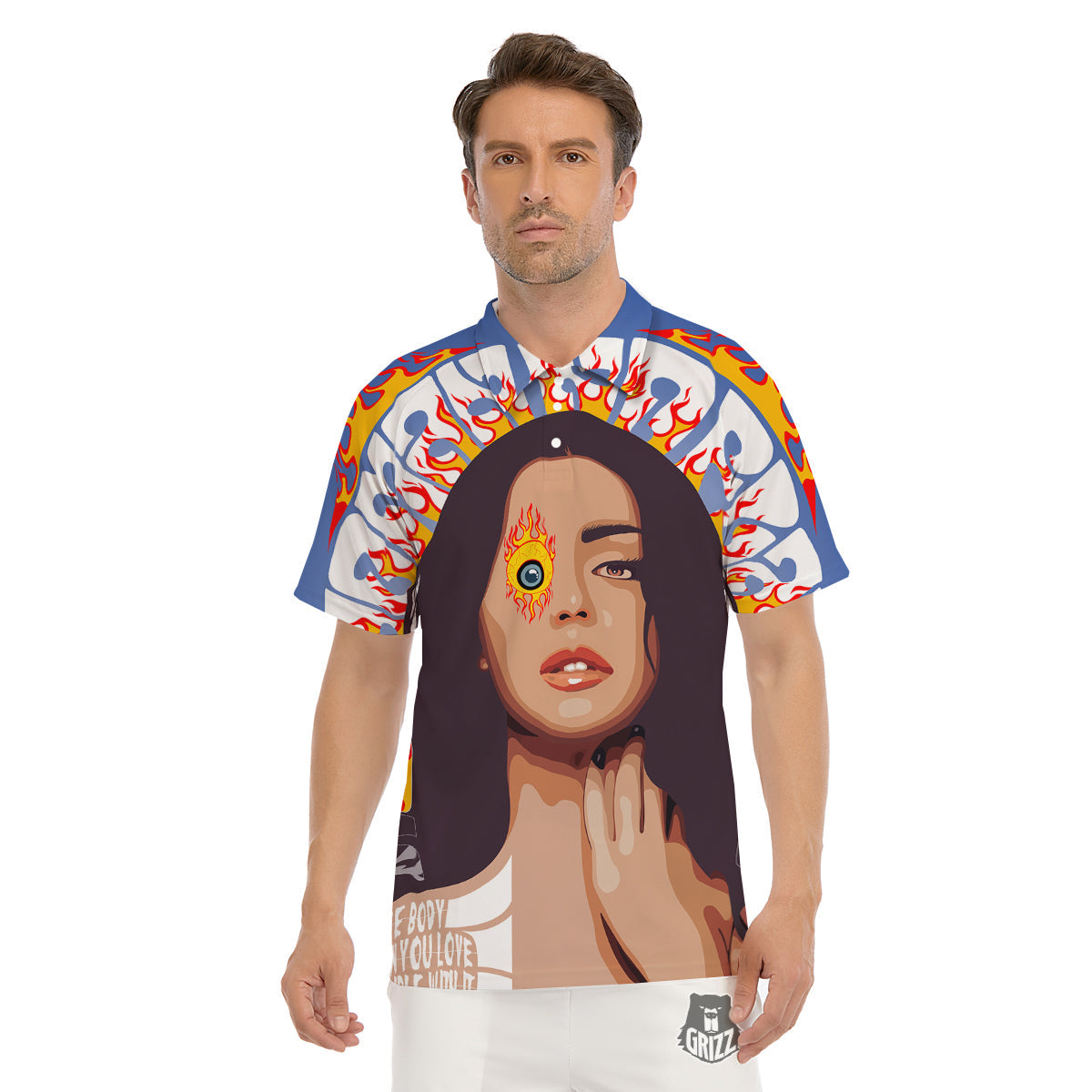 Fire Psychedelic Women Print Men's Golf Shirts-grizzshop