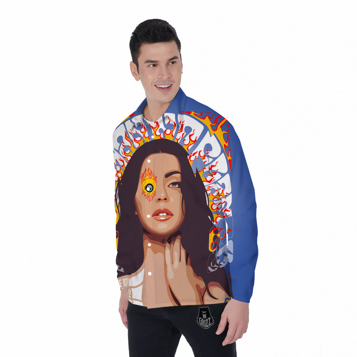 Fire Psychedelic Women Print Men's Long Sleeve Shirts-grizzshop