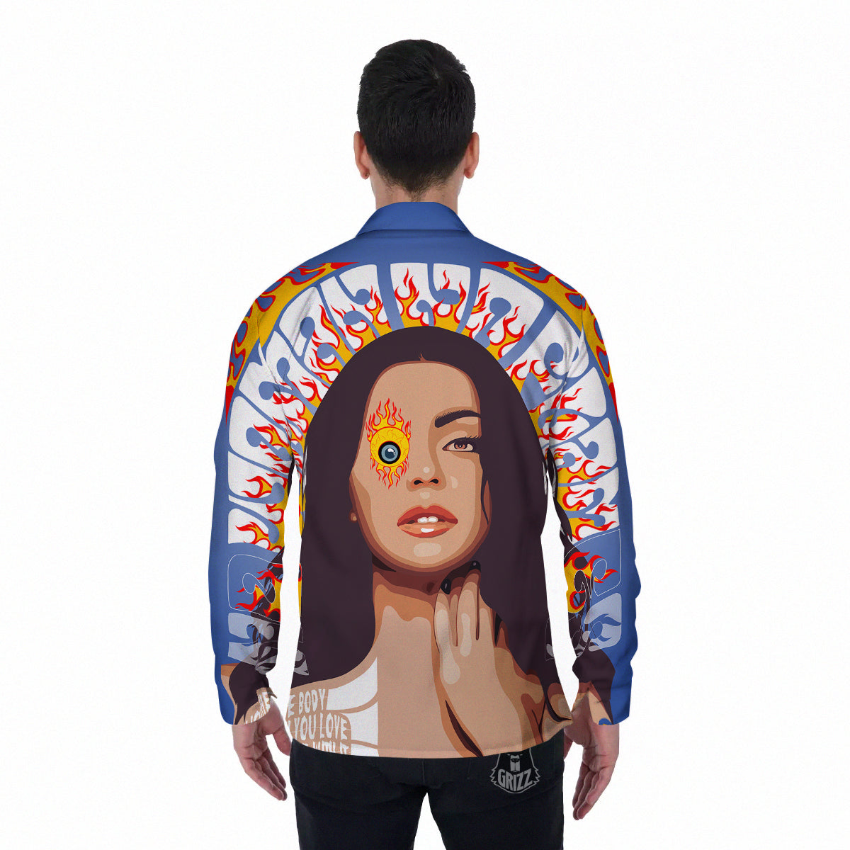 Fire Psychedelic Women Print Men's Long Sleeve Shirts-grizzshop