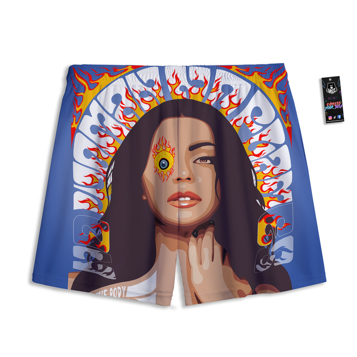 Horse Painting Dark Blue Print Mesh Shorts