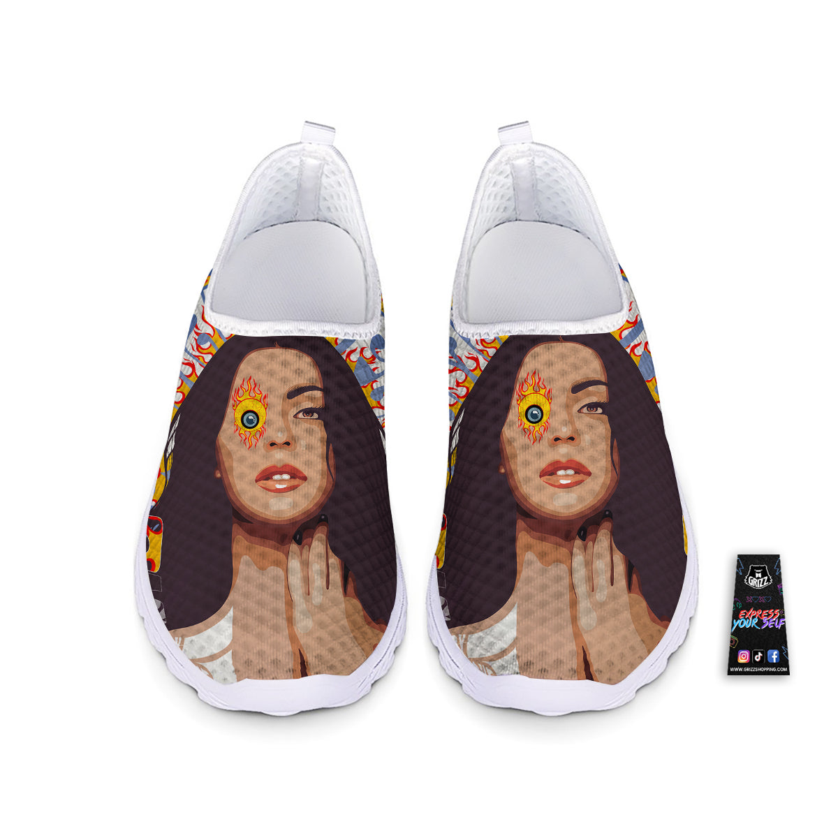 Fire Psychedelic Women Print Nurse Shoes-grizzshop