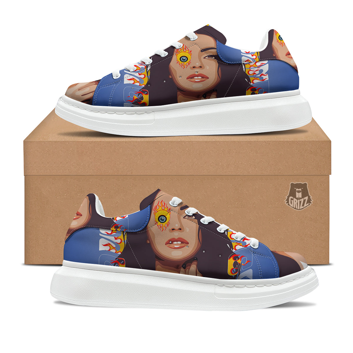 Fire Psychedelic Women Print Platform Shoes-grizzshop