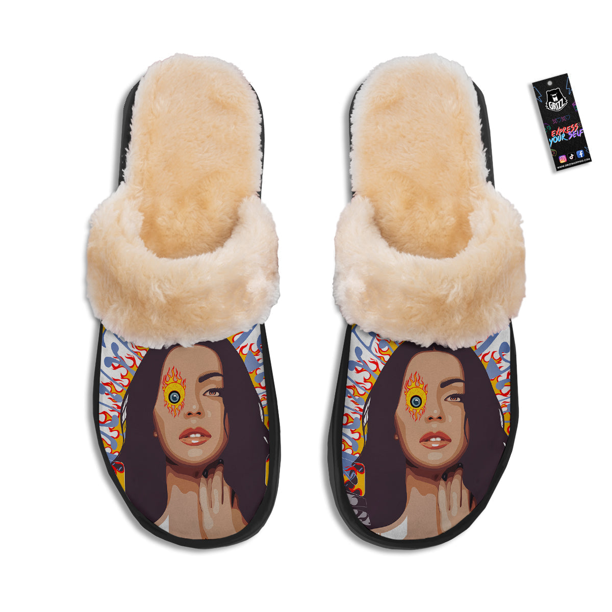 Fire Psychedelic Women Print Slippers-grizzshop