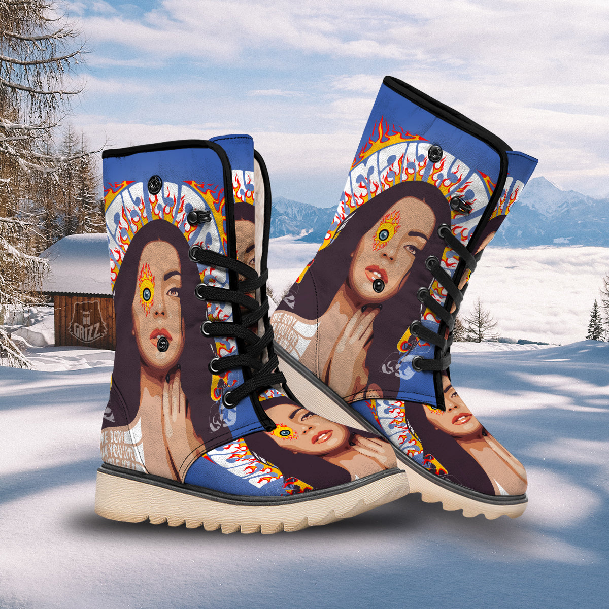 Fire Psychedelic Women Print Snow Boots-grizzshop