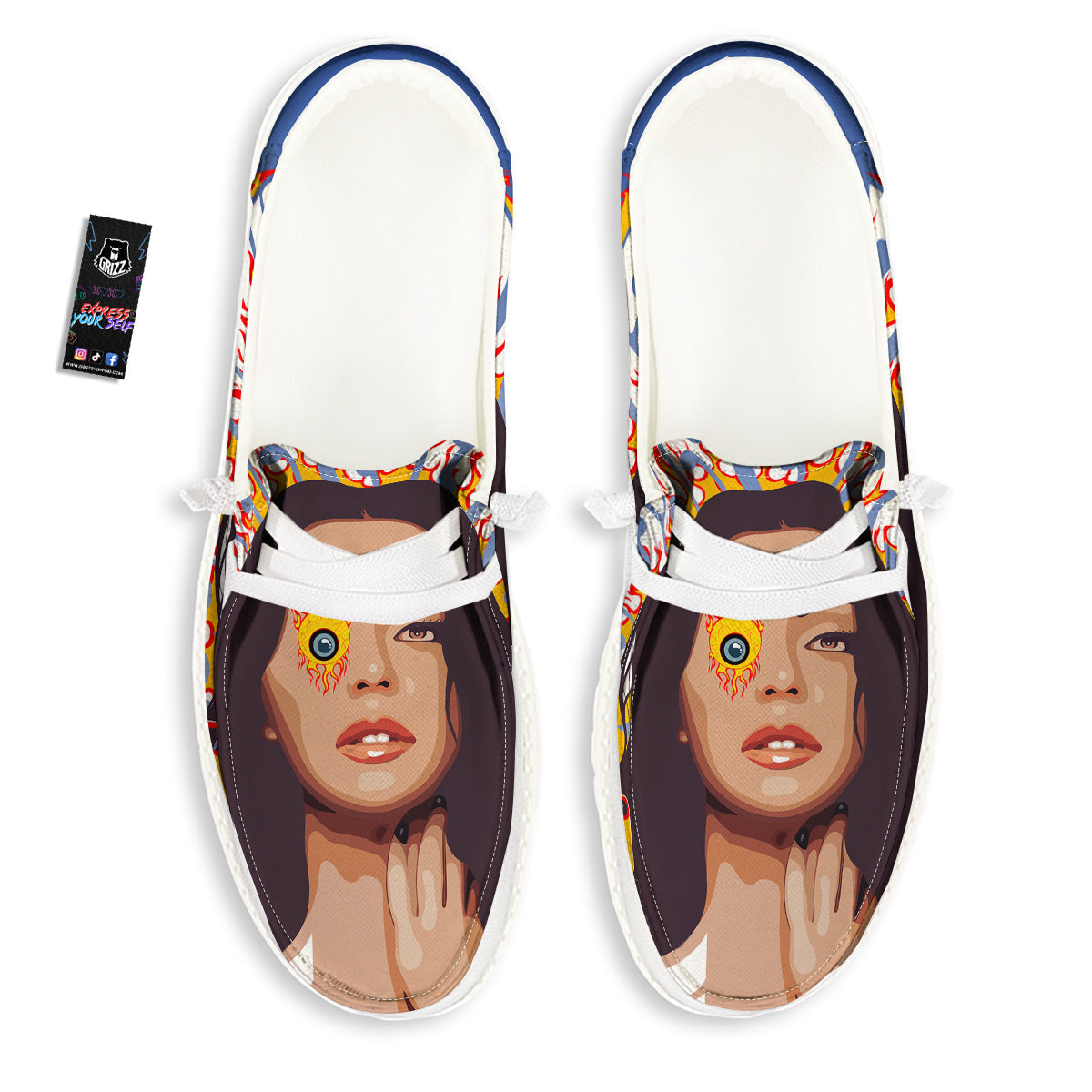 Fire Psychedelic Women Print White Loafers-grizzshop