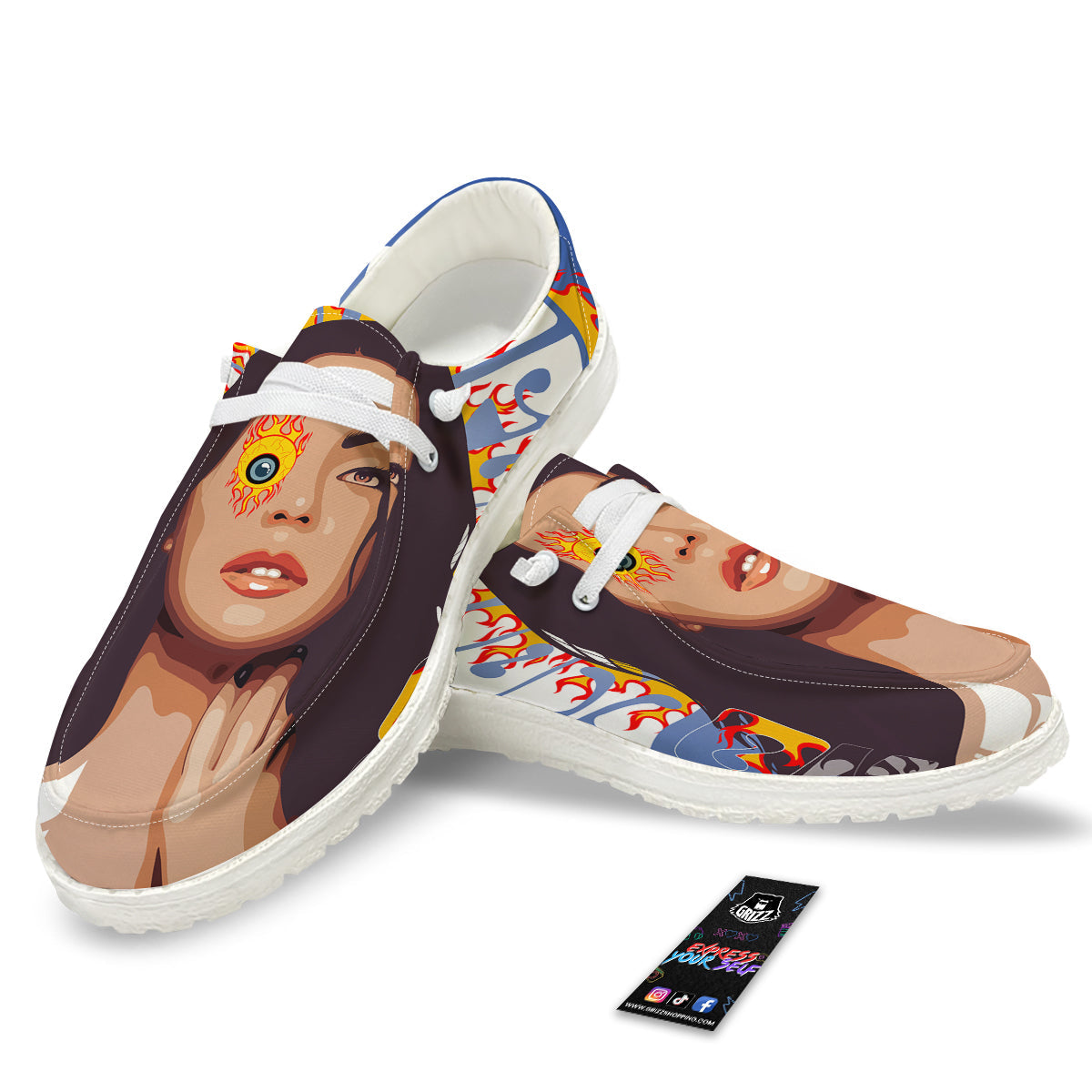 Fire Psychedelic Women Print White Loafers-grizzshop