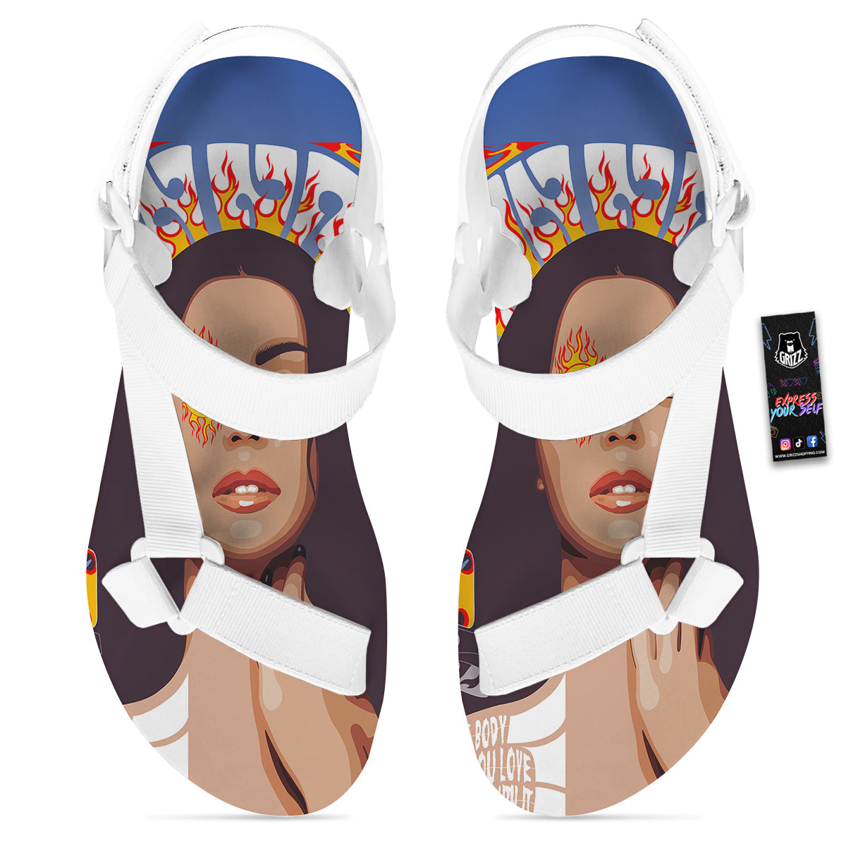 Fire Psychedelic Women Print White Open Toe Sandals-grizzshop