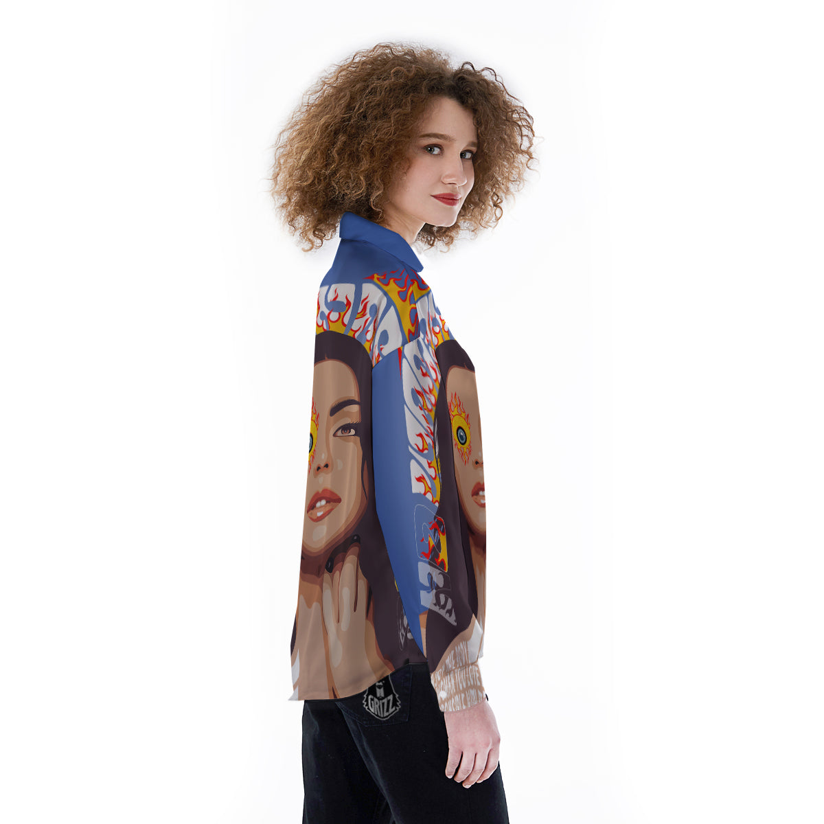 Fire Psychedelic Women Print Women's Long Sleeve Shirts-grizzshop