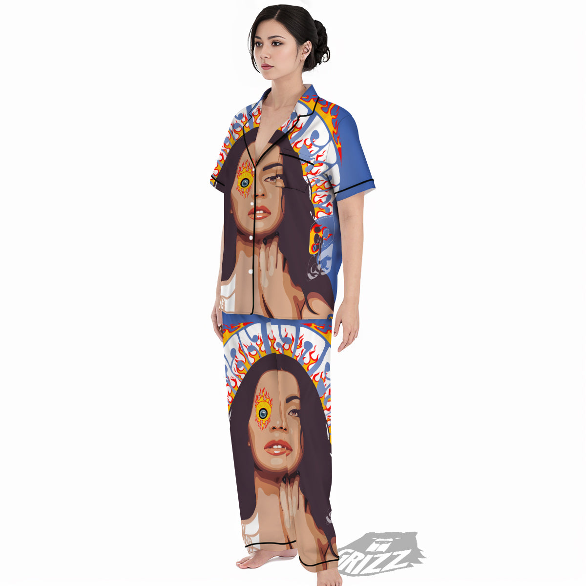 Fire Psychedelic Women Print Women's Pajamas Set-grizzshop