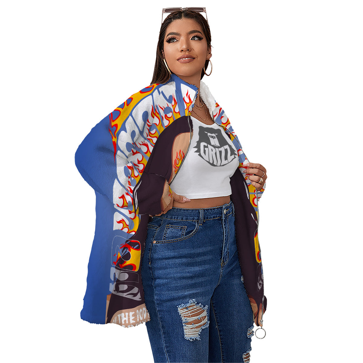 Fire Psychedelic Women Print Women's Sherpa Jacket-grizzshop