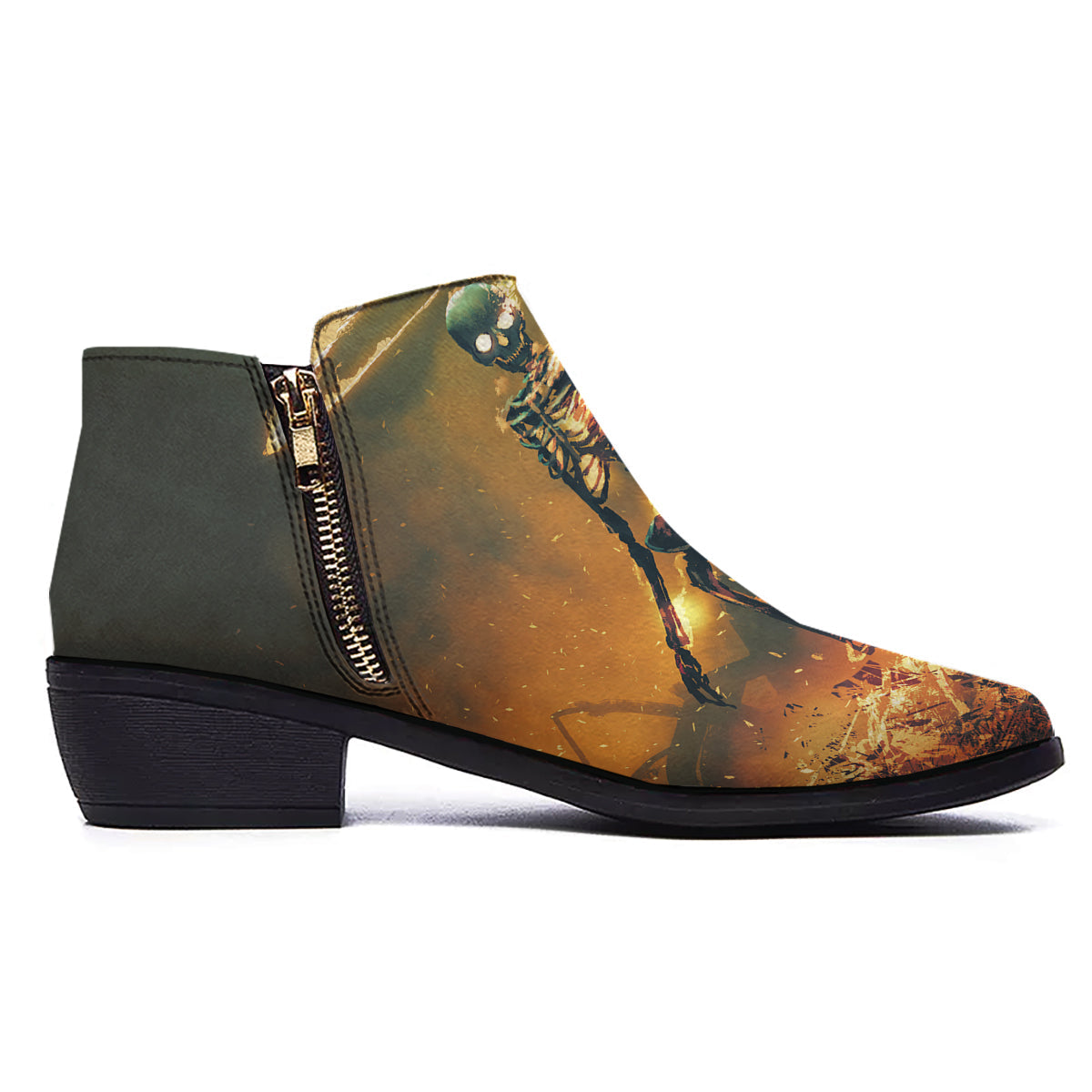 Fire Skeleton Print Ankle Boots-grizzshop