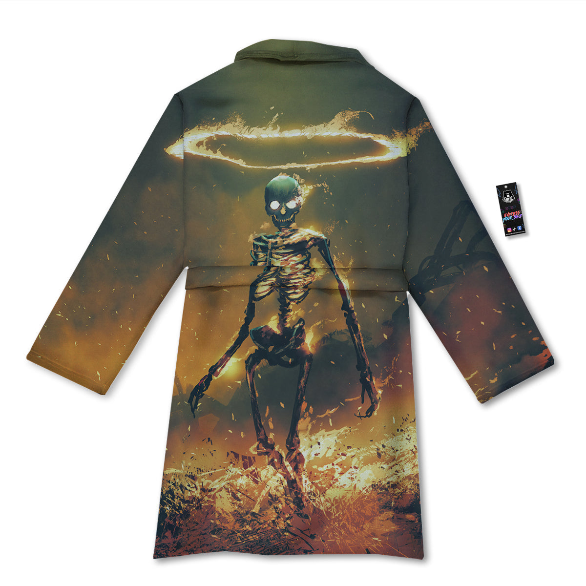 Fire Skeleton Print Bathrobe-grizzshop
