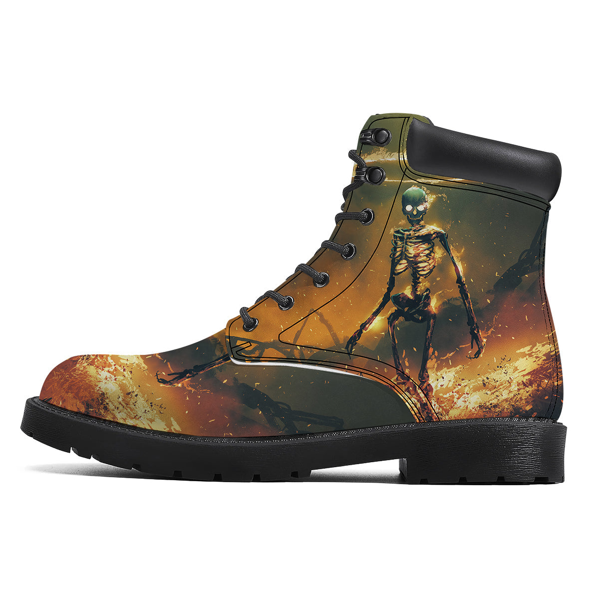 Fire Skeleton Print Boots-grizzshop