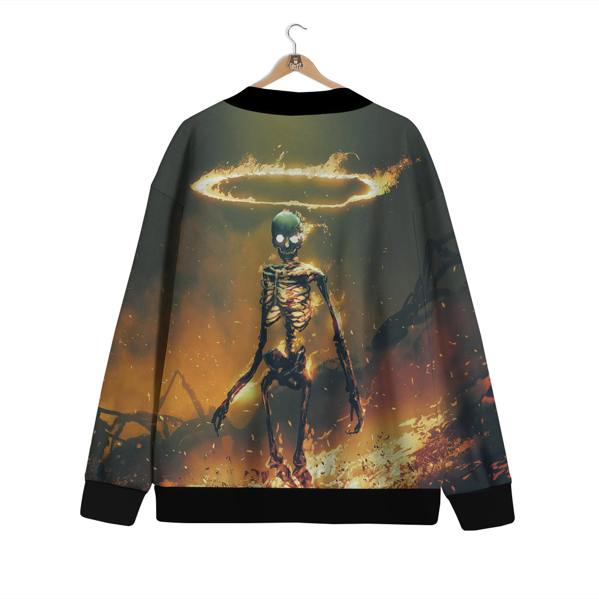 Fire Skeleton Print Cardigan-grizzshop