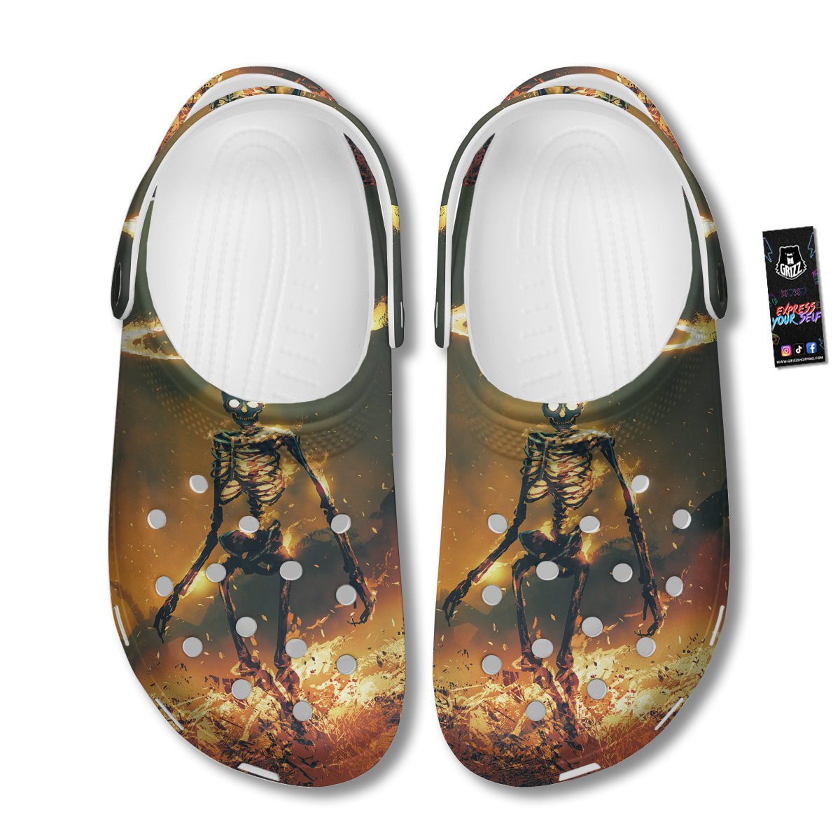 Fire Skeleton Print Clog-grizzshop