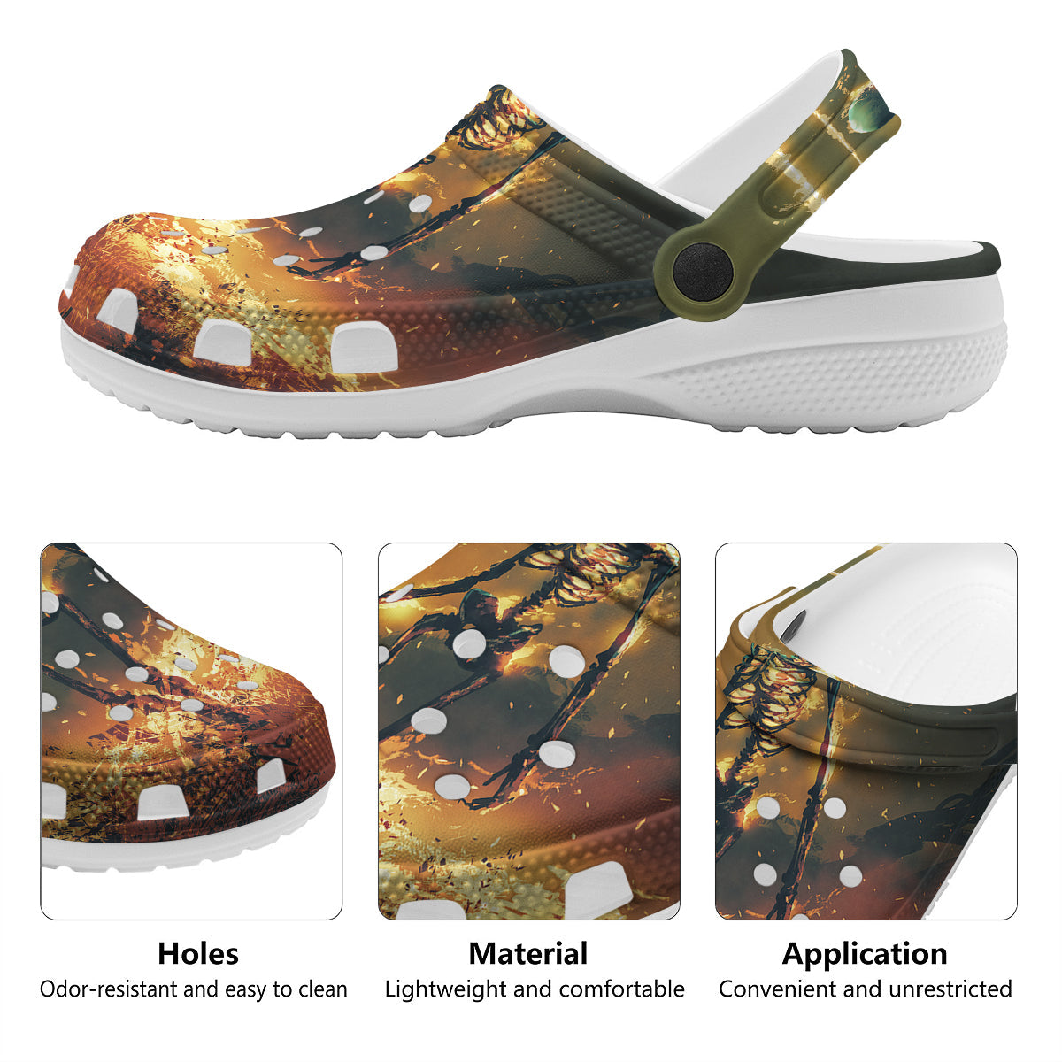 Fire Skeleton Print Clog-grizzshop
