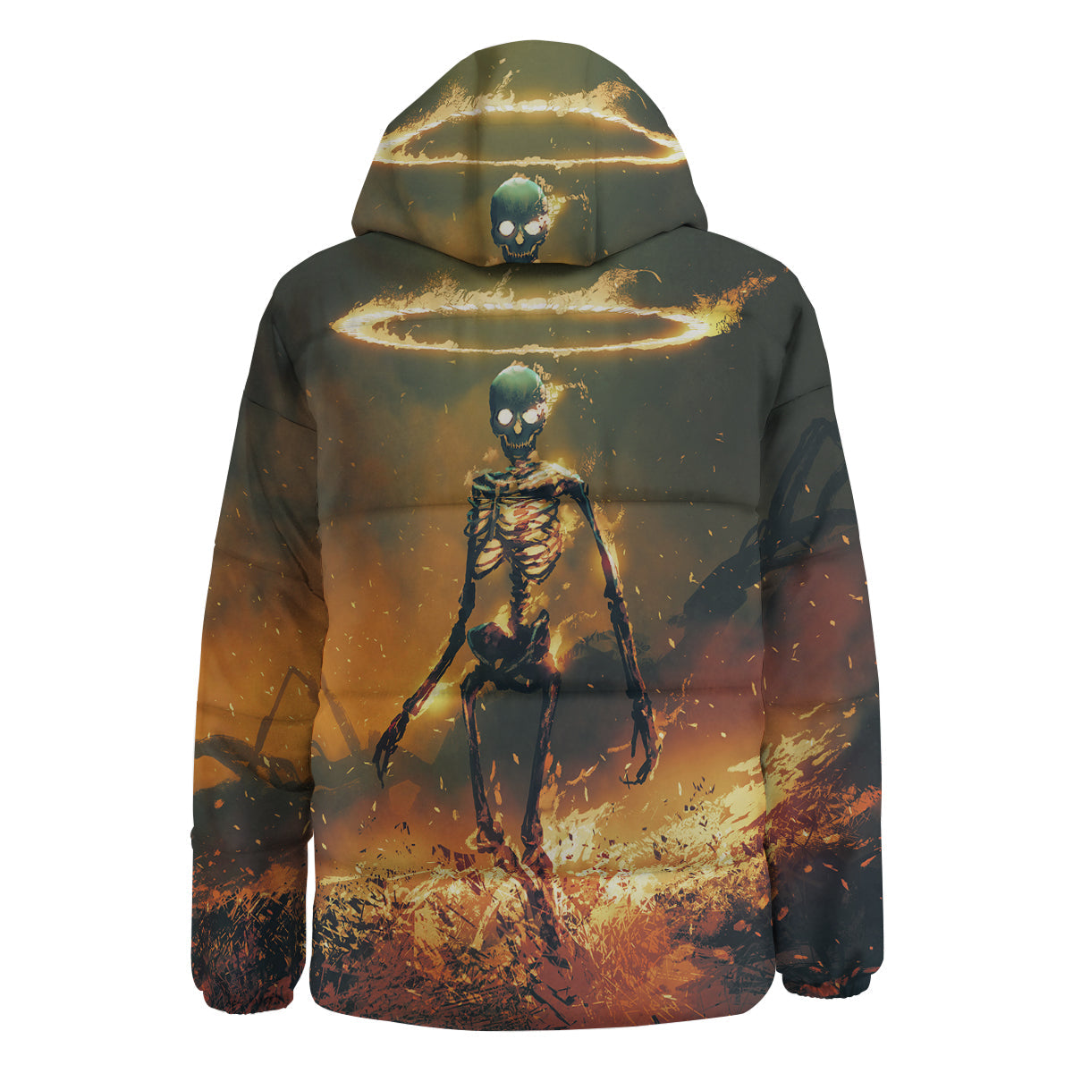 Fire Skeleton Print Down Jacket-grizzshop