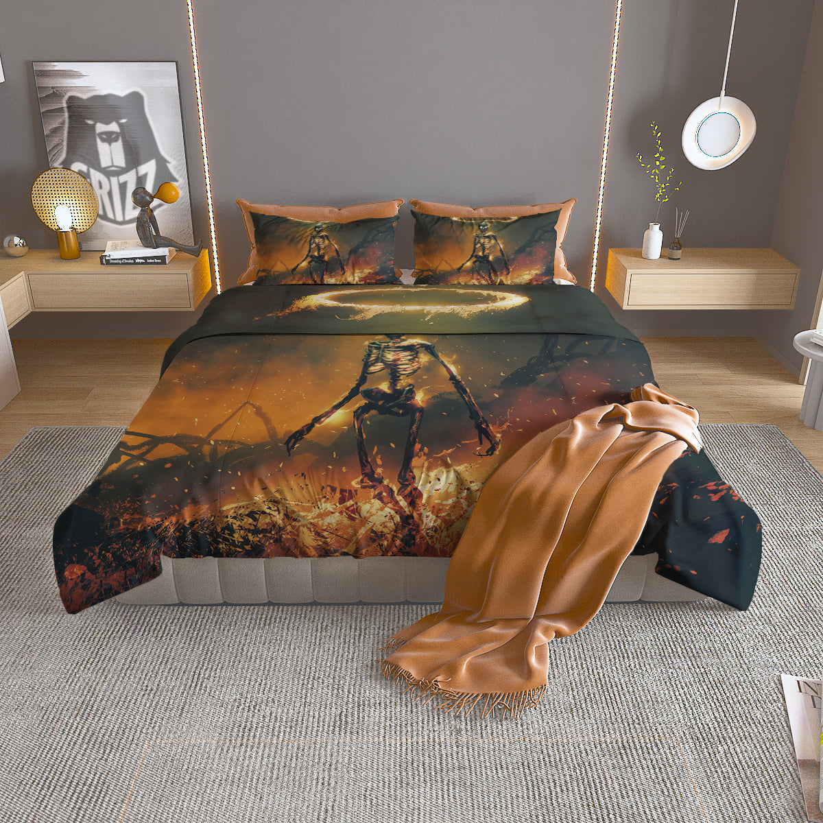 Fire Skeleton Print Duvet Cover Bedding Set
