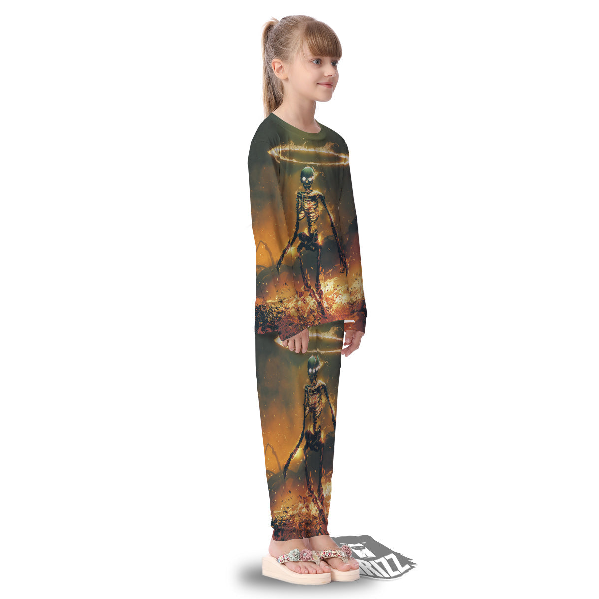 Fire Skeleton Print Kid's Pajamas-grizzshop