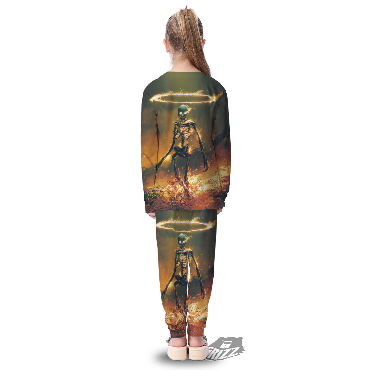 Fire Skeleton Print Kid's Pajamas-grizzshop