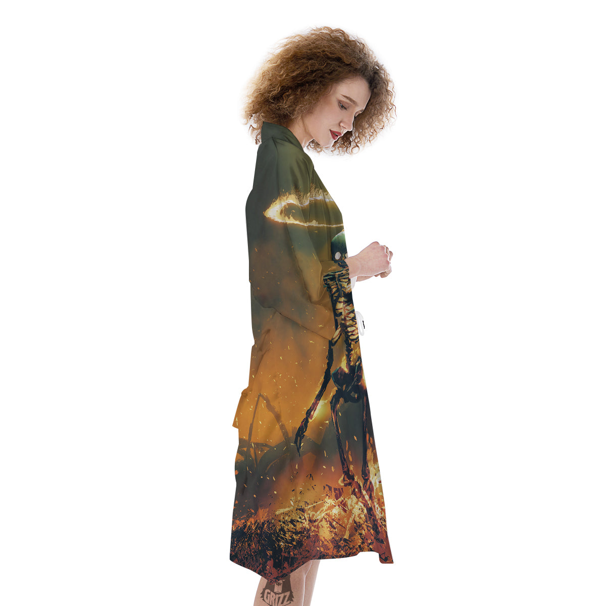 Fire Skeleton Print Kimono-grizzshop