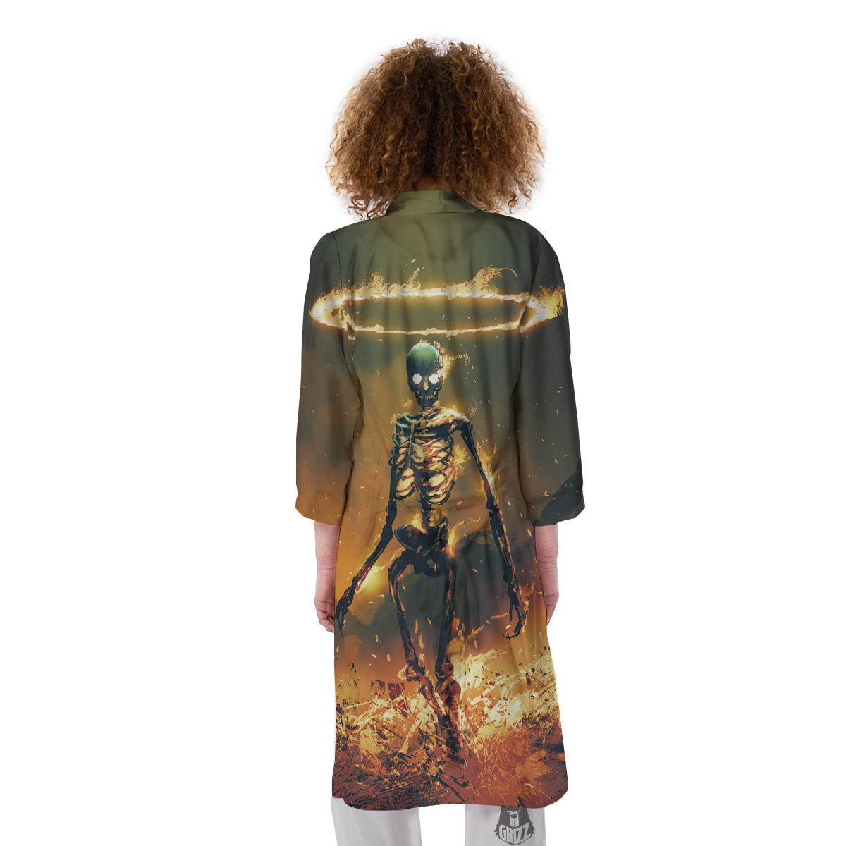 Fire Skeleton Print Kimono-grizzshop