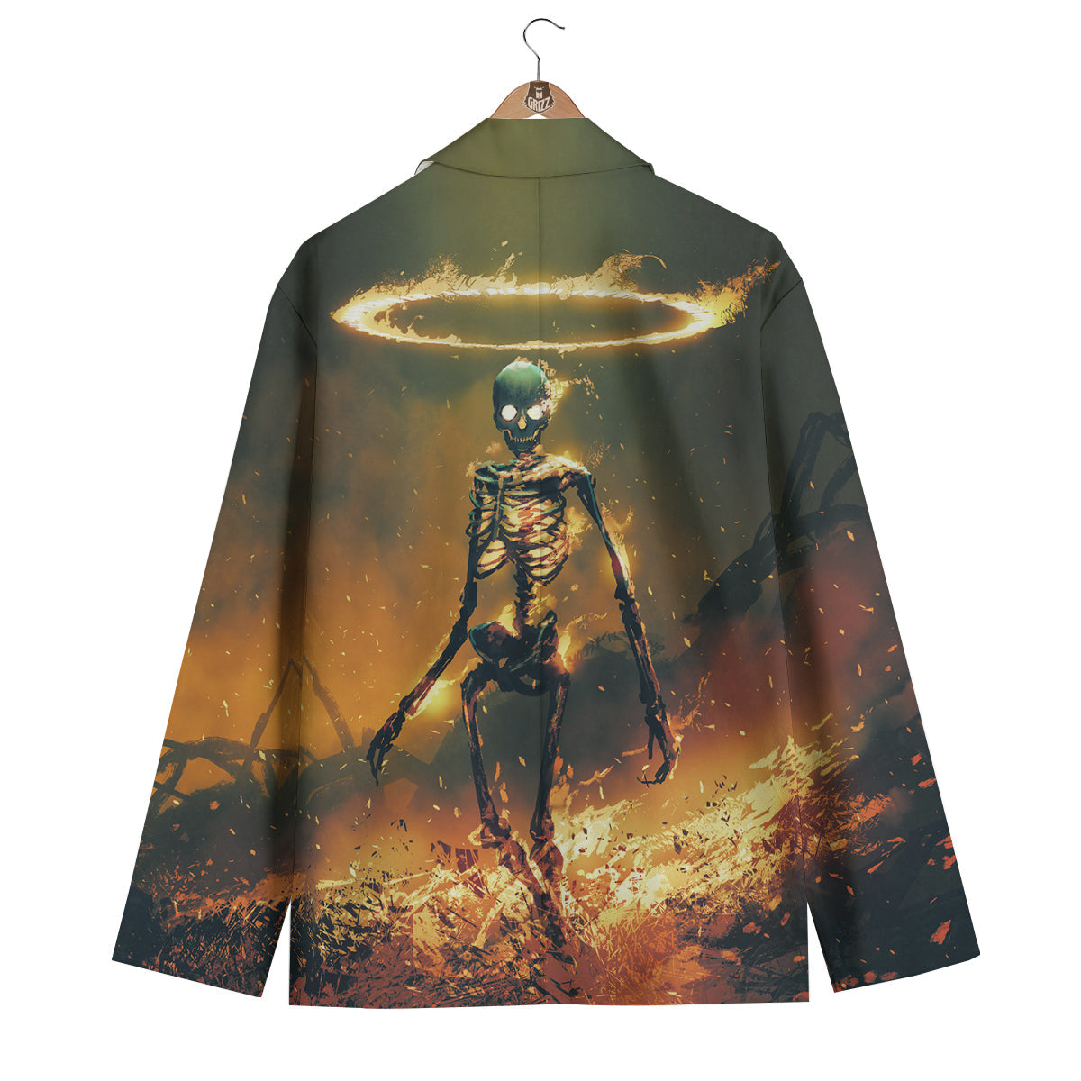 Fire Skeleton Print Men's Blazer-grizzshop