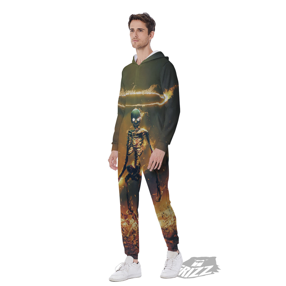 Fire Skeleton Print Men's Jumpsuit-grizzshop