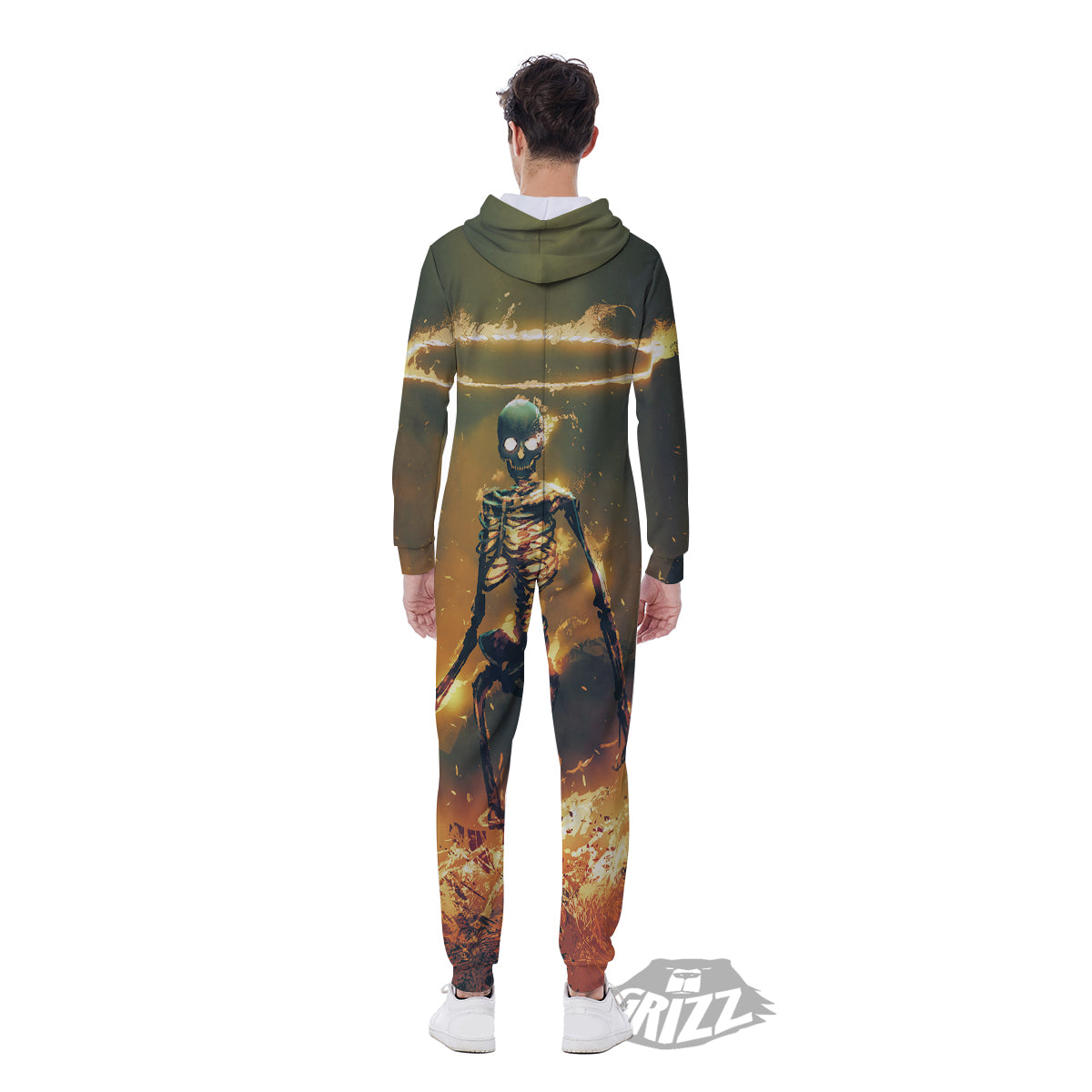 Fire Skeleton Print Men's Jumpsuit-grizzshop