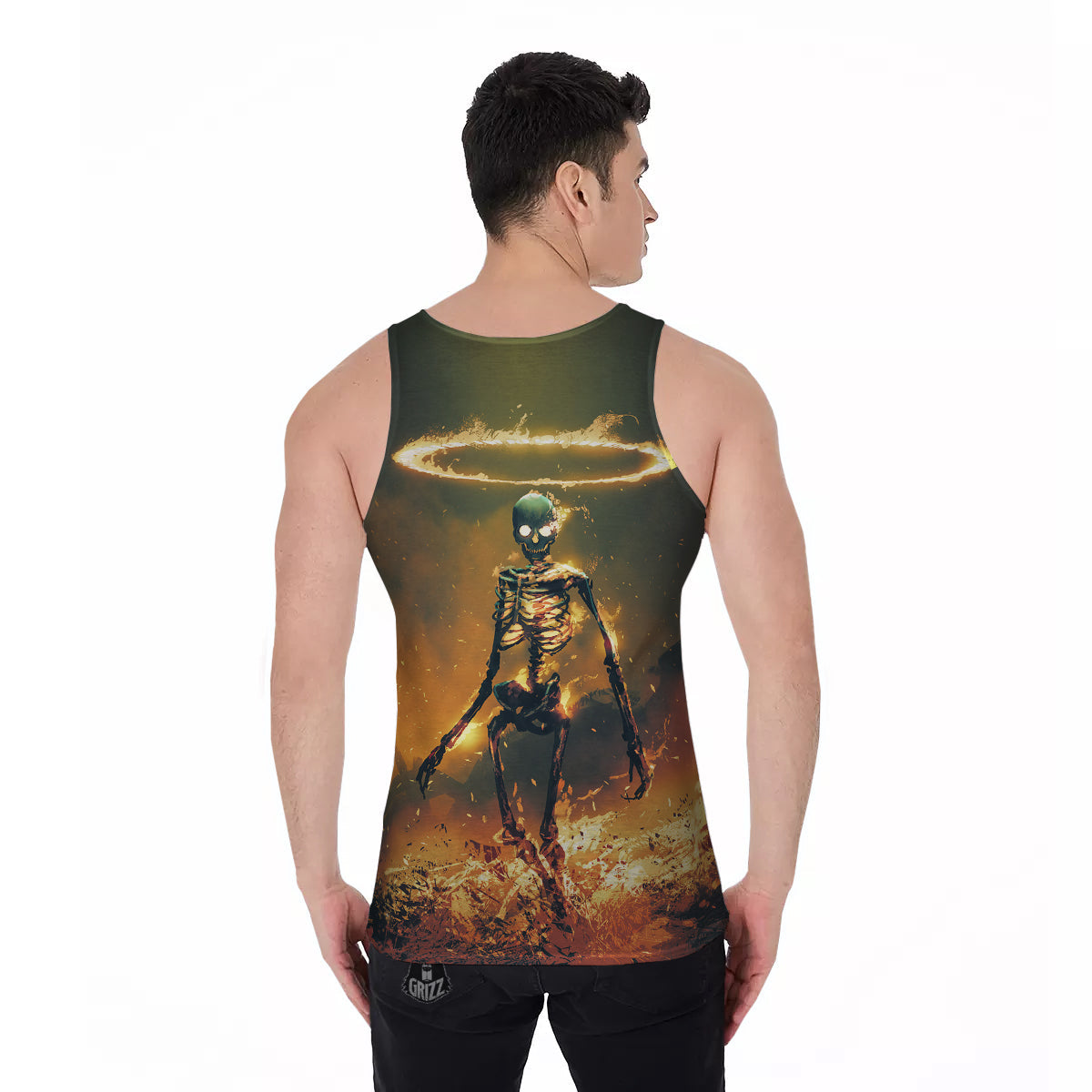 Fire Skeleton Print Men's Tank Top-grizzshop