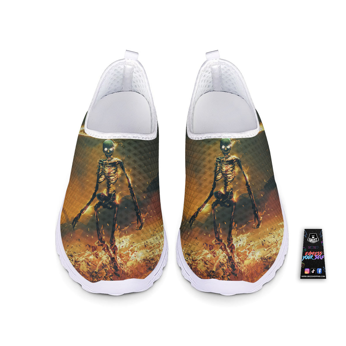 Fire Skeleton Print Nurse Shoes-grizzshop