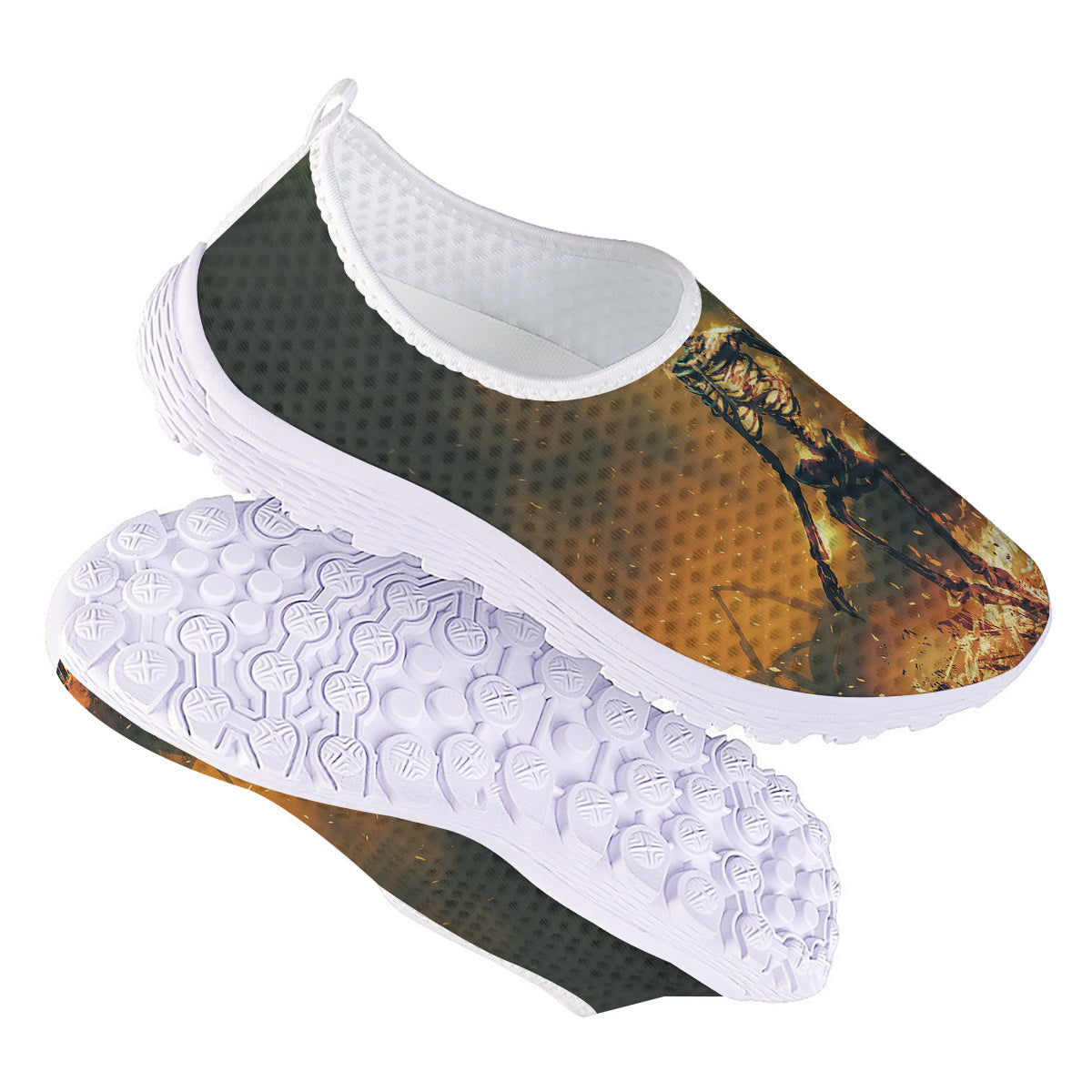 Fire Skeleton Print Nurse Shoes-grizzshop
