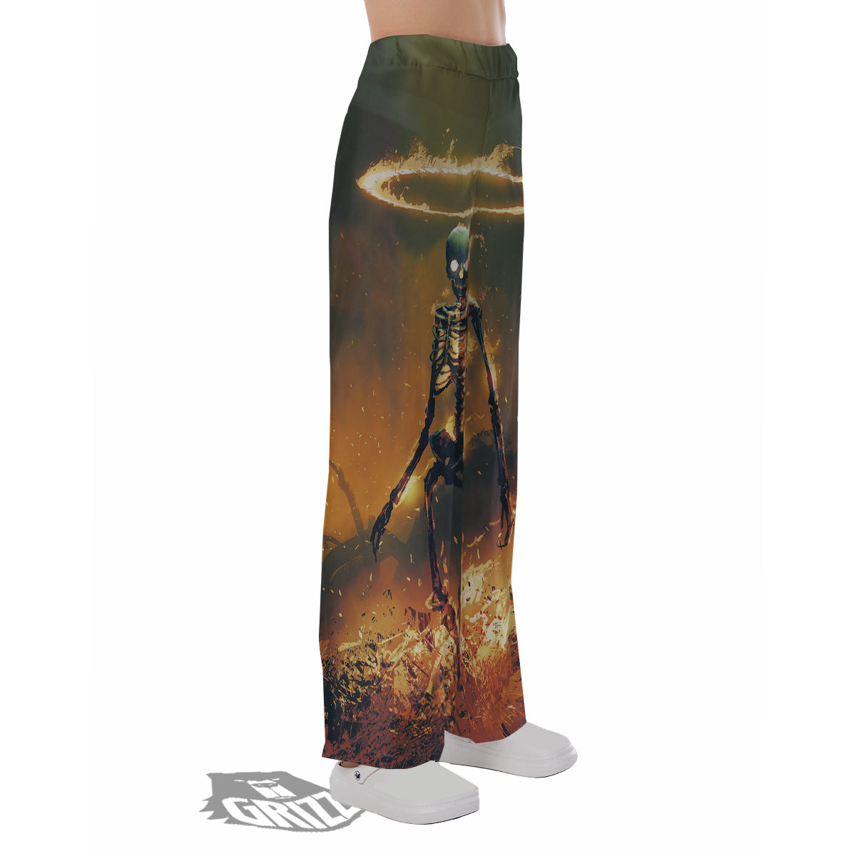 Fire Skeleton Print Pajama Pants-grizzshop