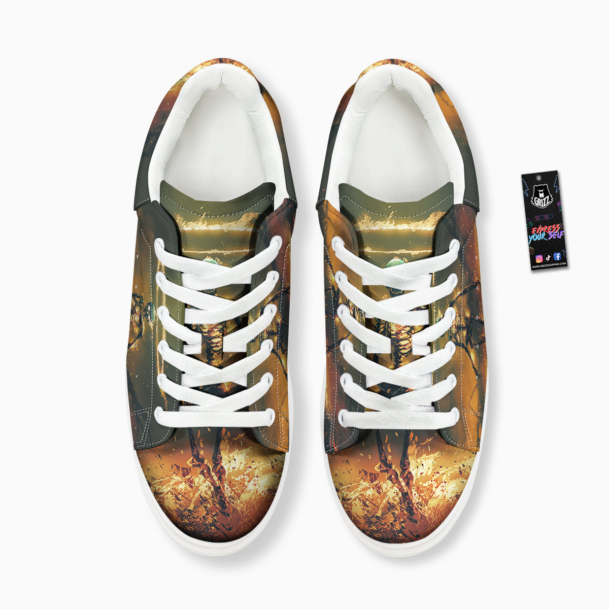 Fire Skeleton Print Platform Shoes-grizzshop