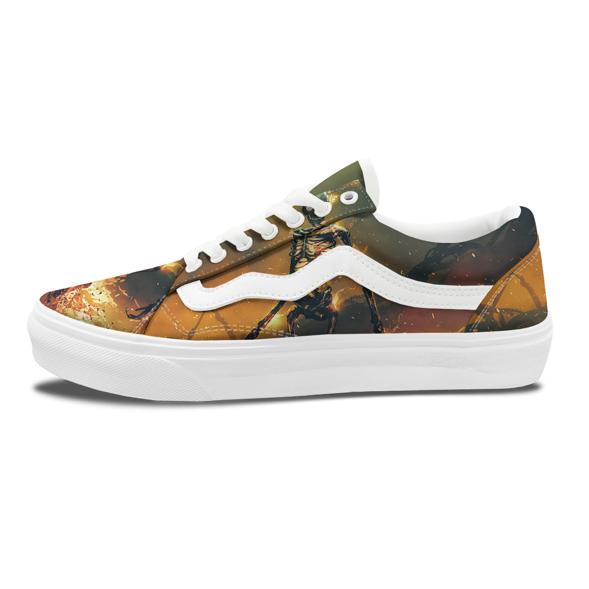 Fire Skeleton Print Skate Shoes-grizzshop