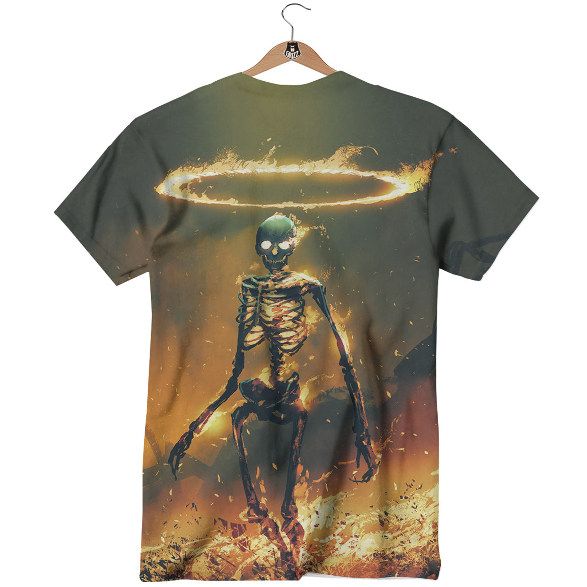 Fire Skeleton Print T-Shirt-grizzshop