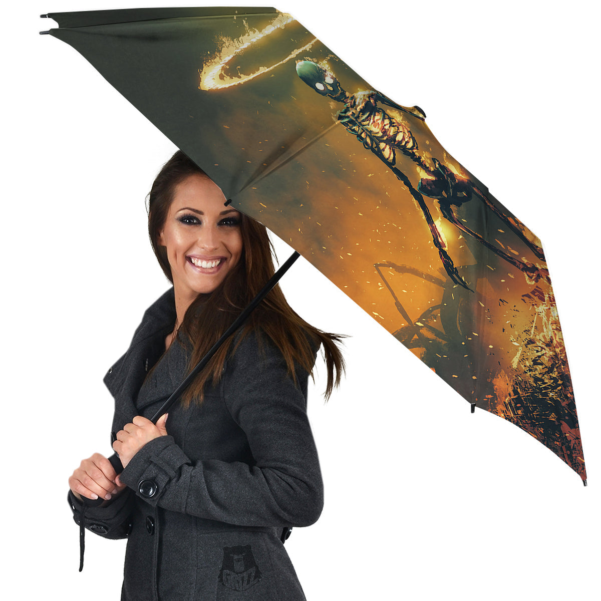 Fire Skeleton Print Umbrella-grizzshop