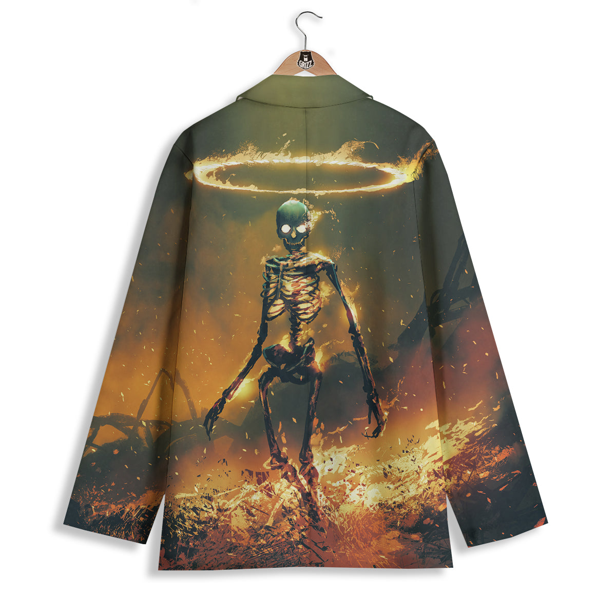 Fire Skeleton Print Women's Blazer-grizzshop