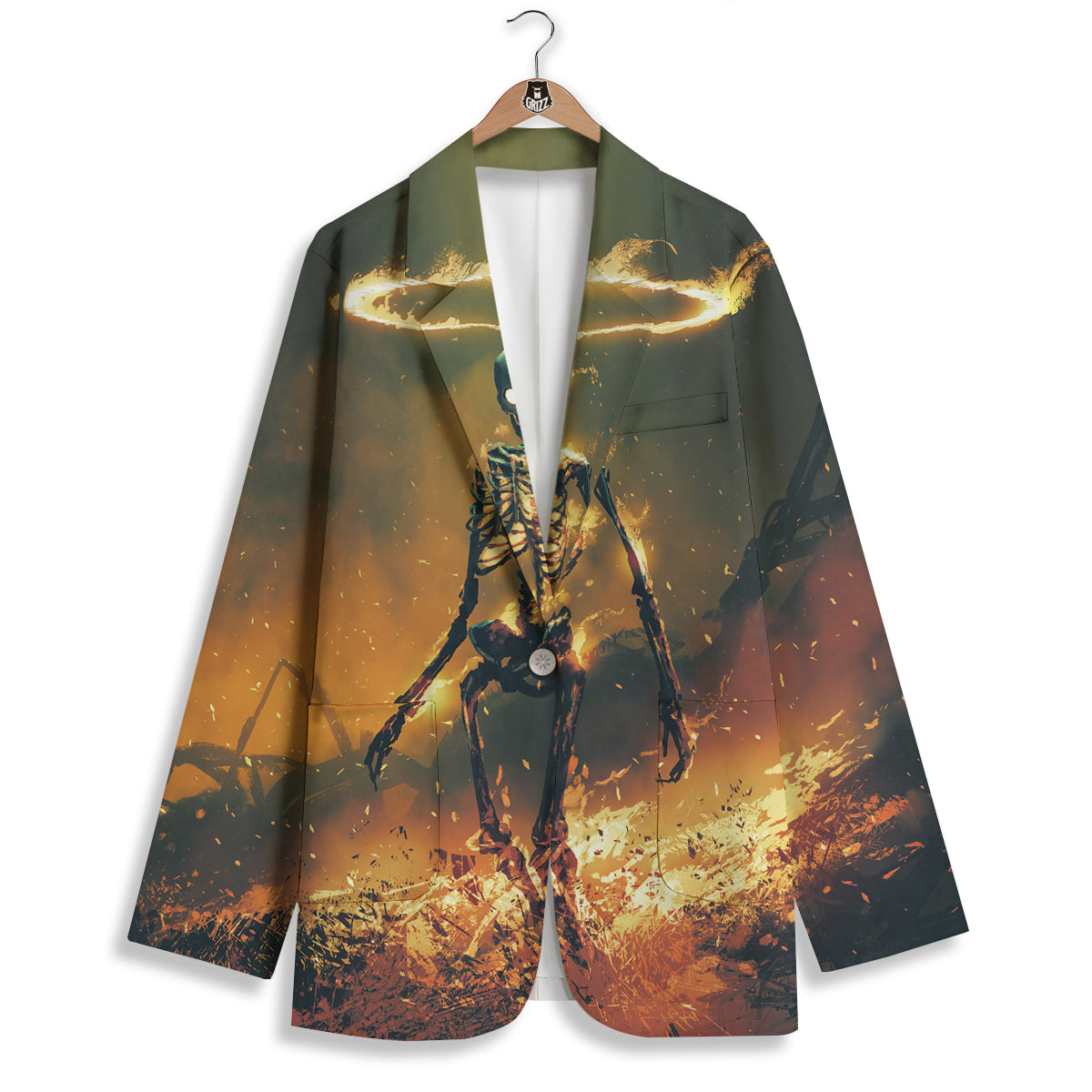 Fire Skeleton Print Women's Blazer-grizzshop