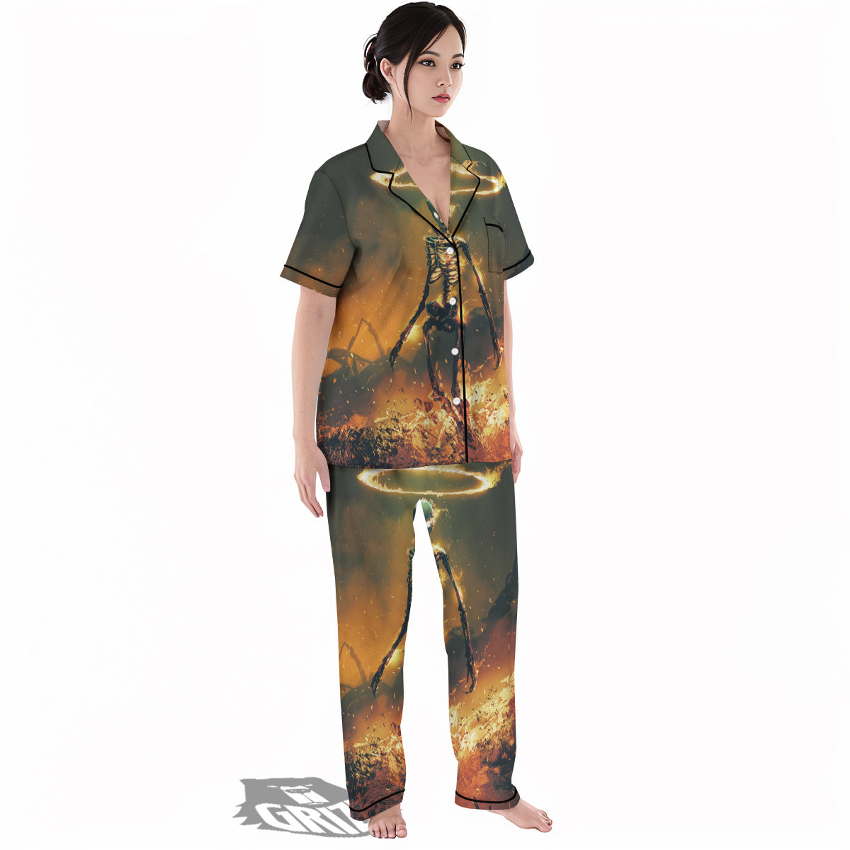 Fire Skeleton Print Women's Pajamas Set-grizzshop