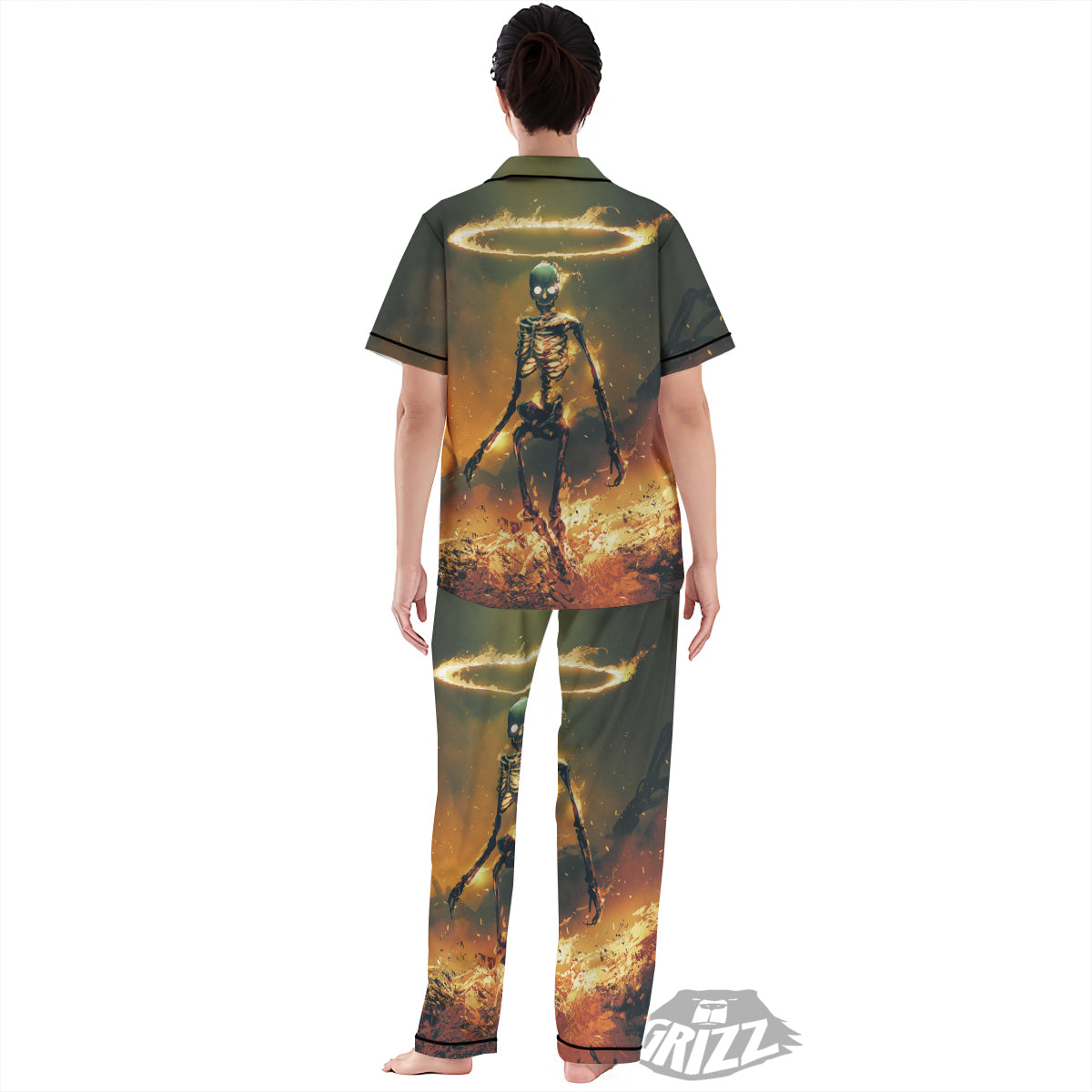 Fire Skeleton Print Women's Pajamas Set-grizzshop