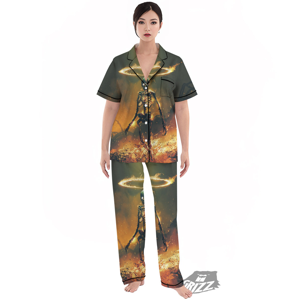 Fire Skeleton Print Women's Pajamas Set-grizzshop
