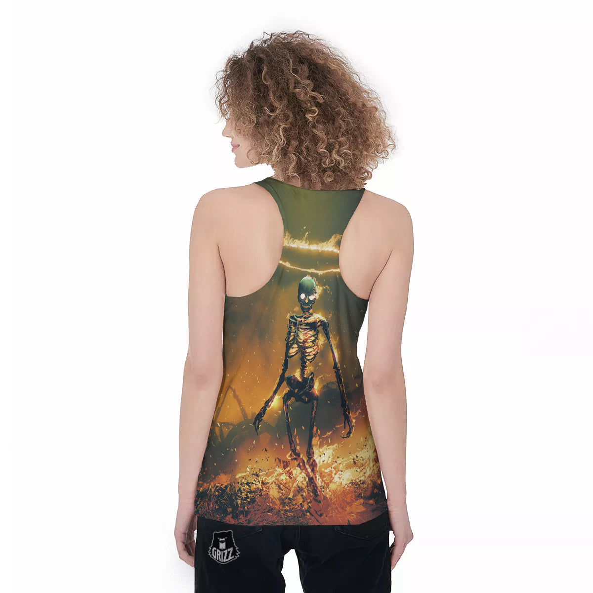 Fire Skeleton Print Women's Racerback Tank Top-grizzshop